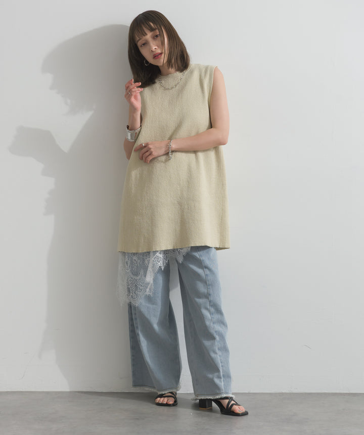 レースヘムレイヤードノースリーブトップス