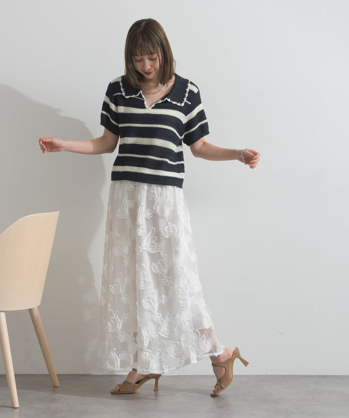 メッシュボーダーポロニット