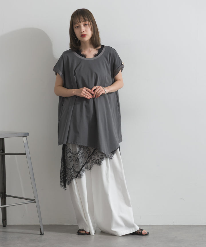 レースヘムレイヤードノースリーブトップス