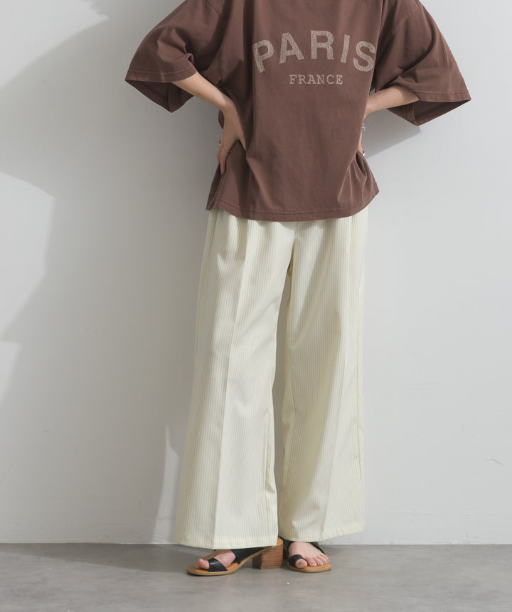 【SET】ピグメントロゴプリントTシャツ+ピンストライプダブルウエストツータックパンツ(2set)