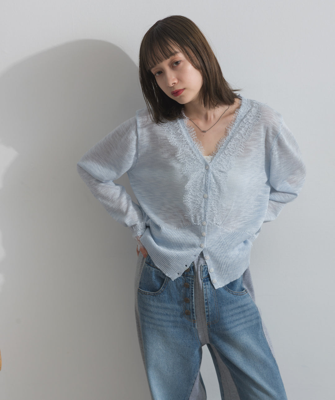 シアーレースニットカーディガン