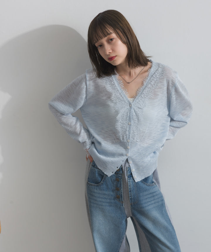 シアーレースニットカーディガン