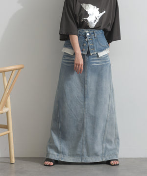 レイヤードデニムロングスカート