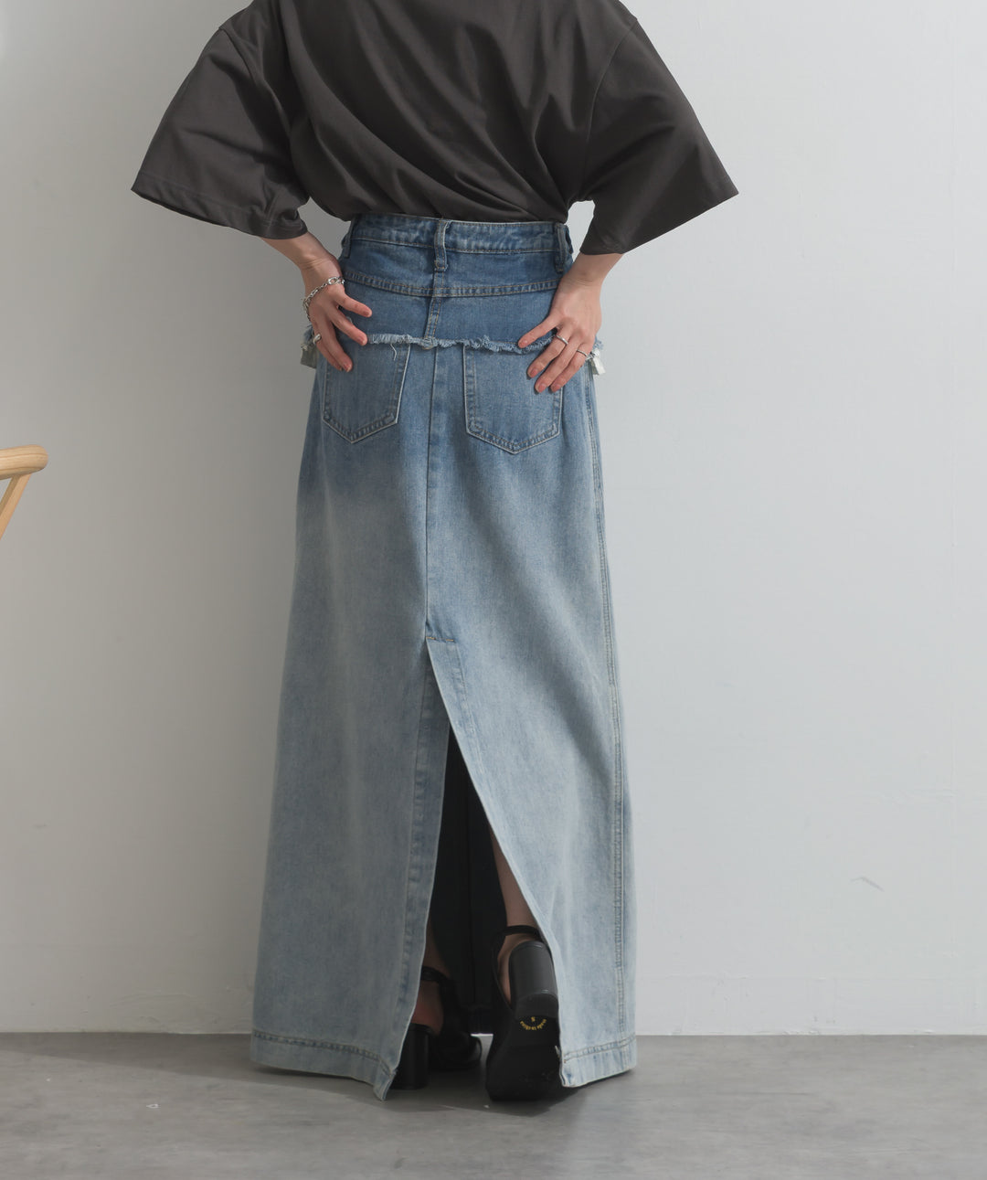 レイヤードデニムロングスカート