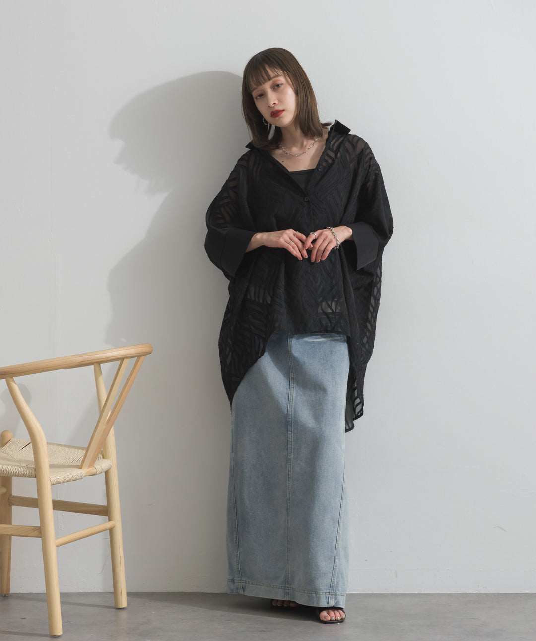 レイヤードデニムロングスカート