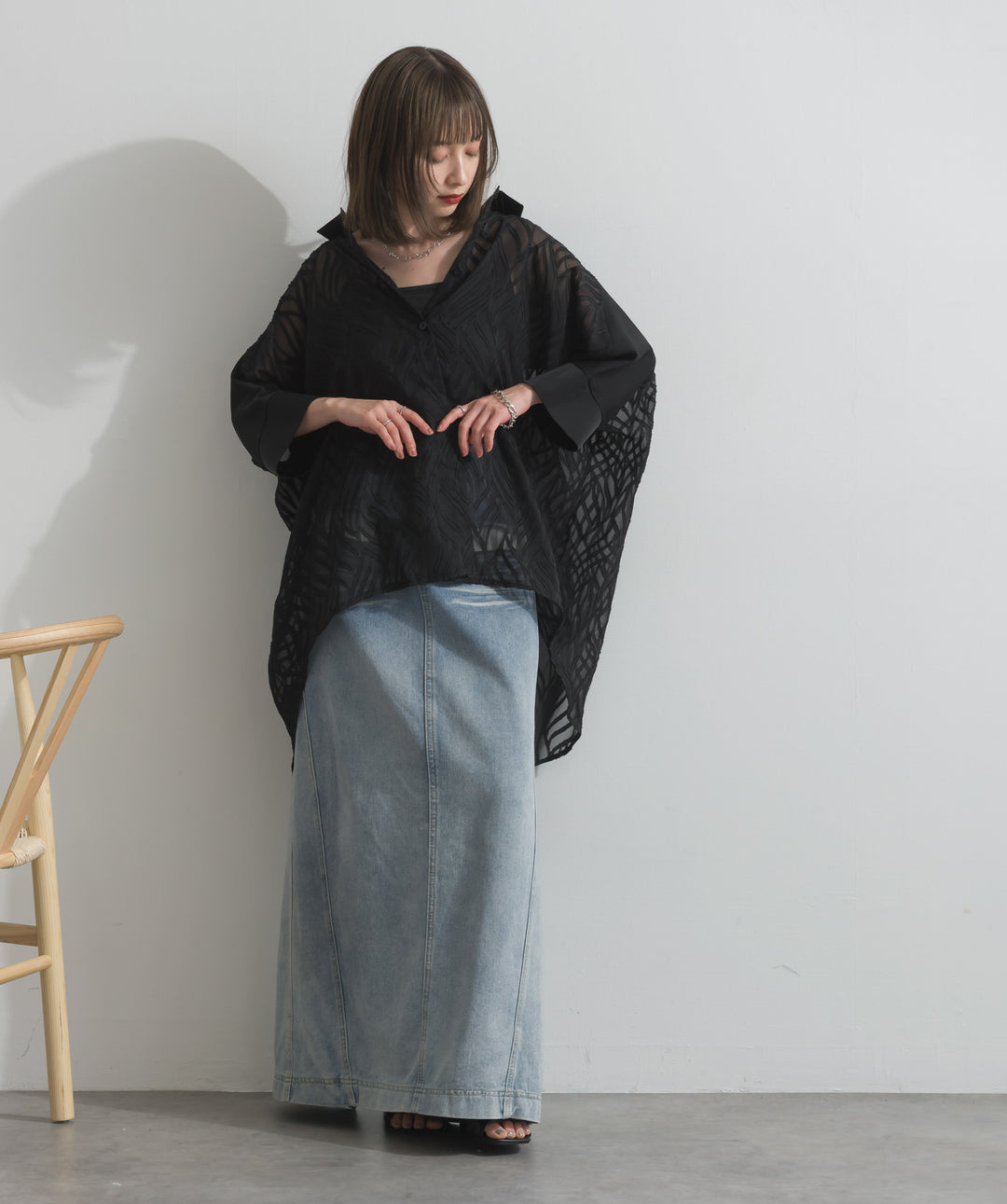 レイヤードデニムロングスカート