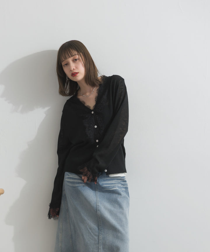 シアーレースニットカーディガン