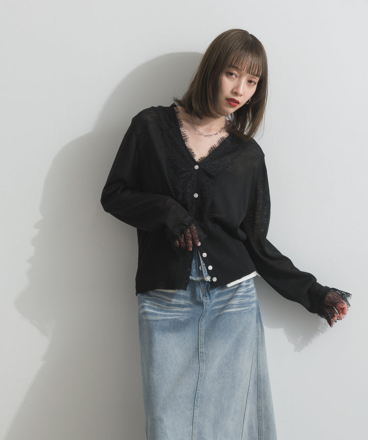 シアーレースニットカーディガン