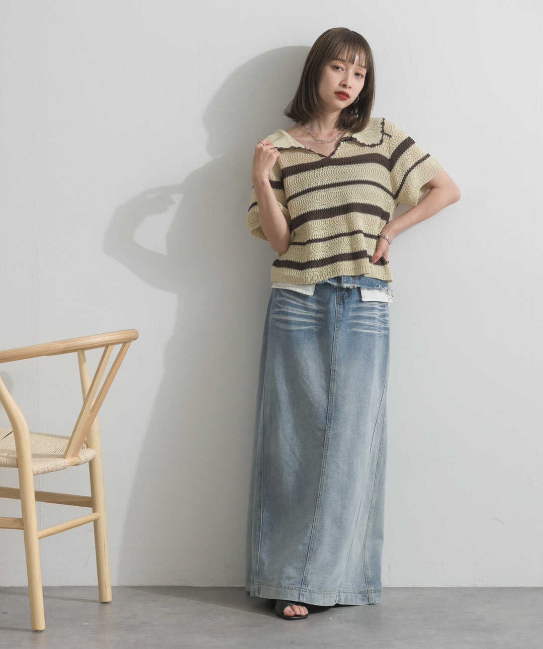 レイヤードデニムロングスカート
