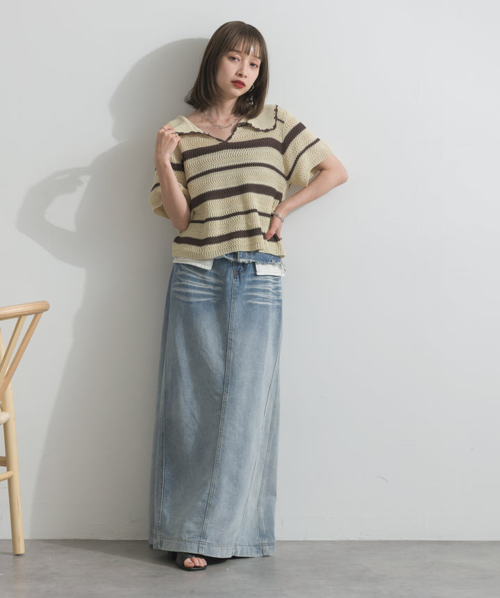 メッシュボーダーポロニット