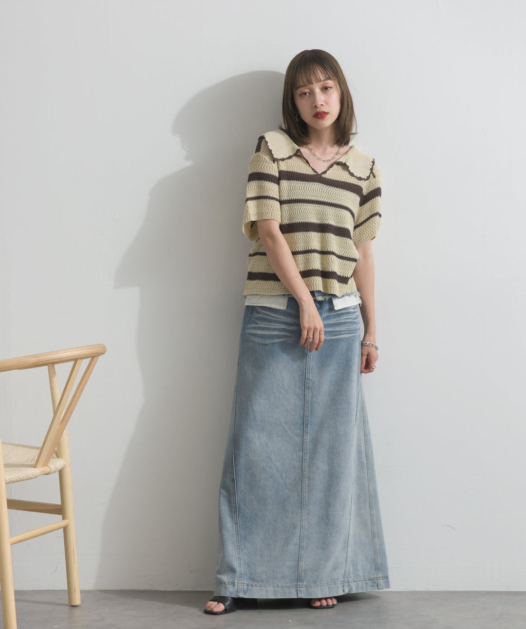 レイヤードデニムロングスカート