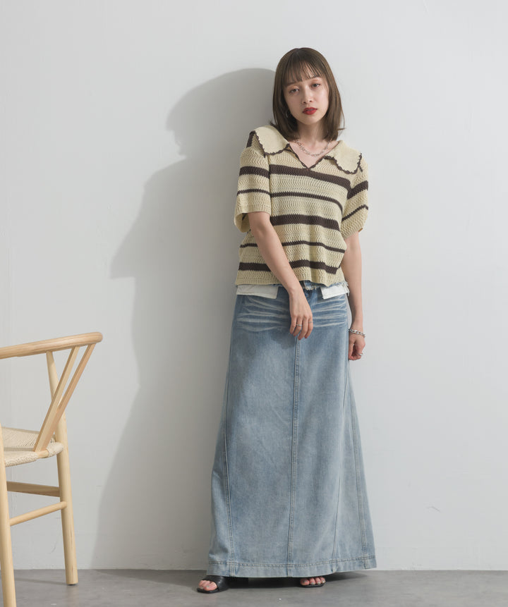 レイヤードデニムロングスカート