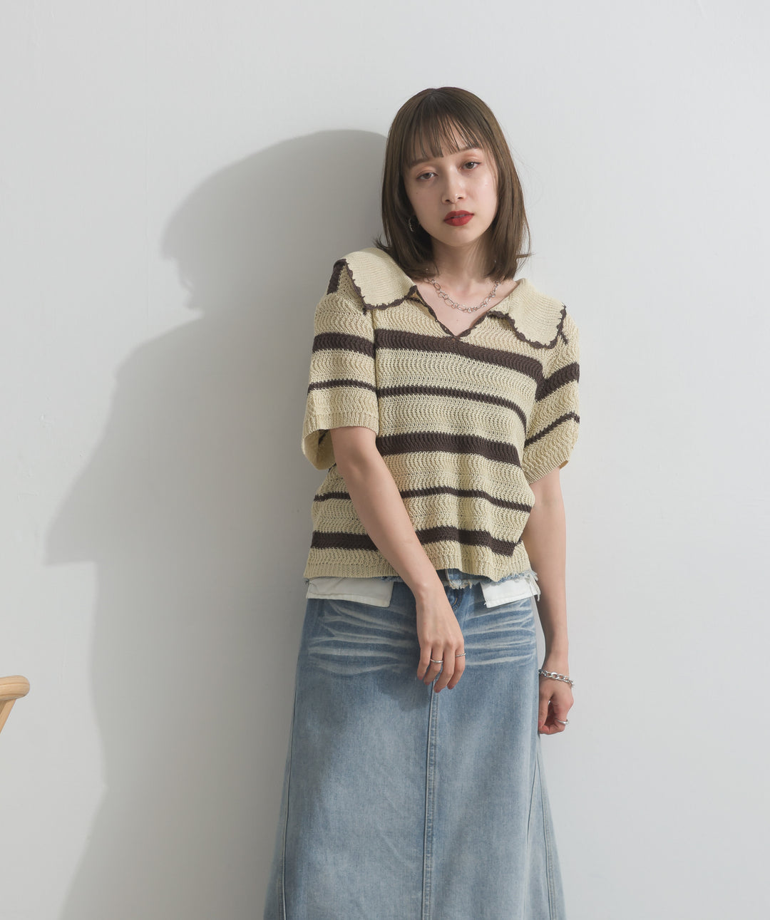 メッシュボーダーポロニット