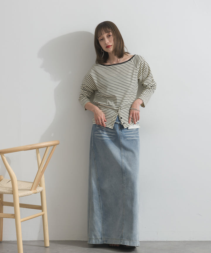 レイヤードデニムロングスカート