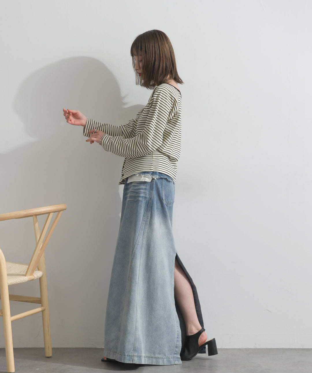 レイヤードデニムロングスカート
