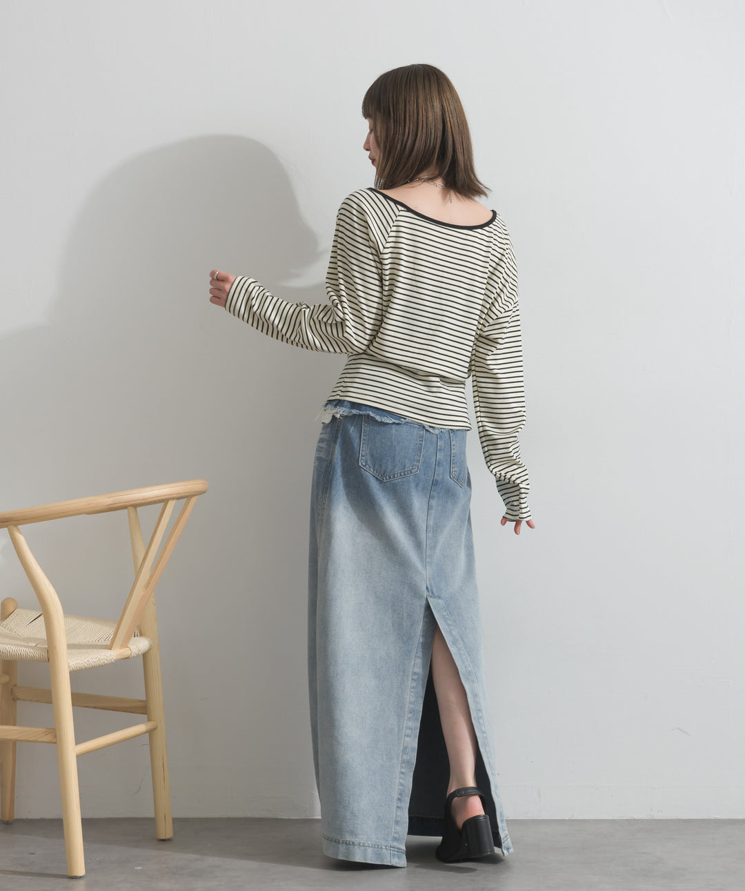 レイヤードデニムロングスカート