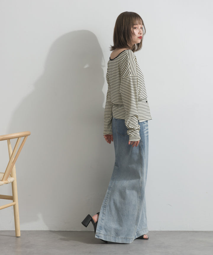 レイヤードデニムロングスカート