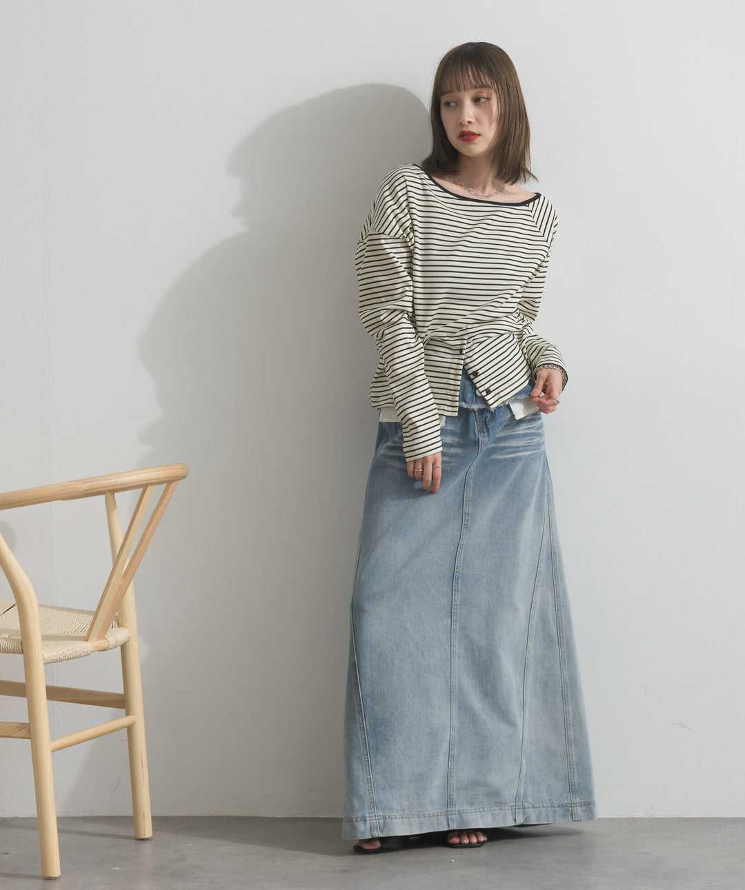 レイヤードデニムロングスカート