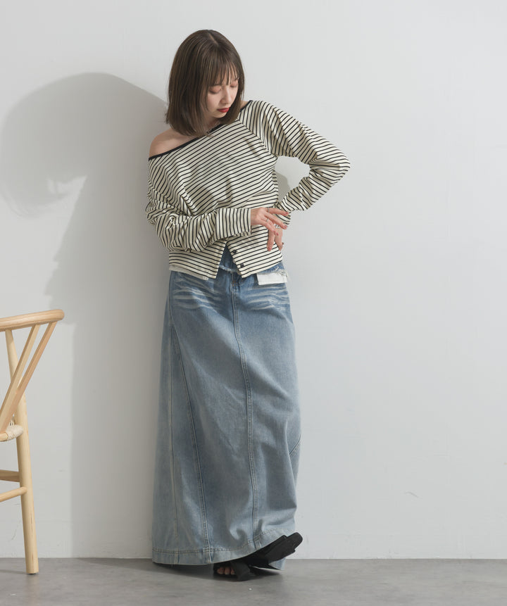 オフショルダーボーダートップス