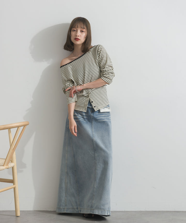 レイヤードデニムロングスカート
