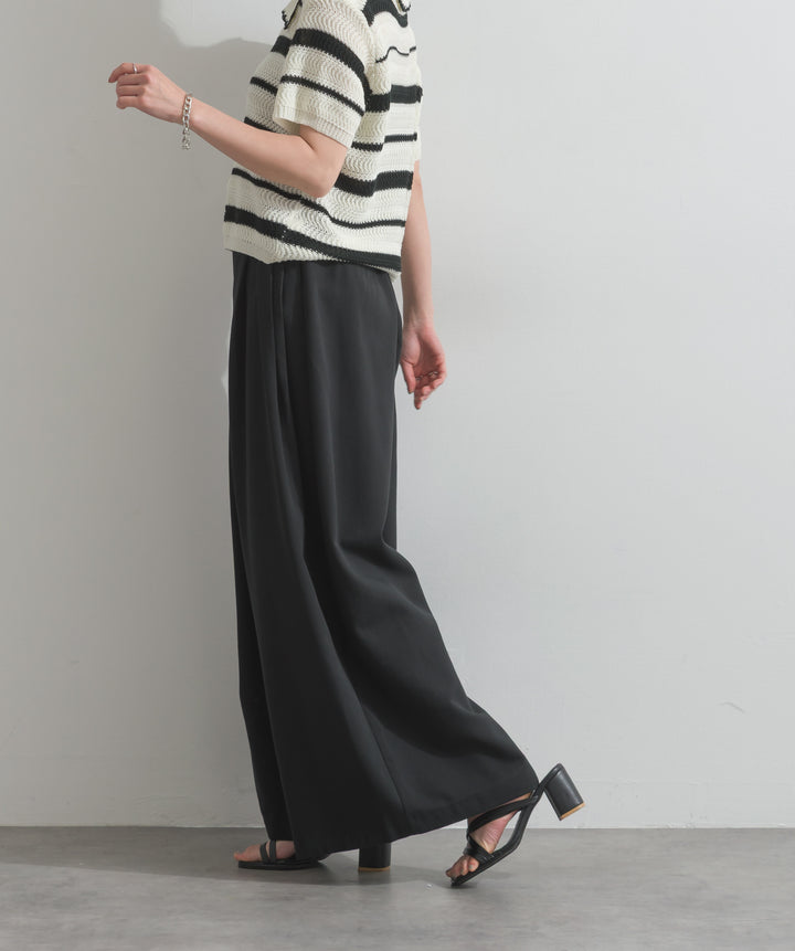 【SET】メッシュボーダーポロニット+タックワイドパンツ(2set)