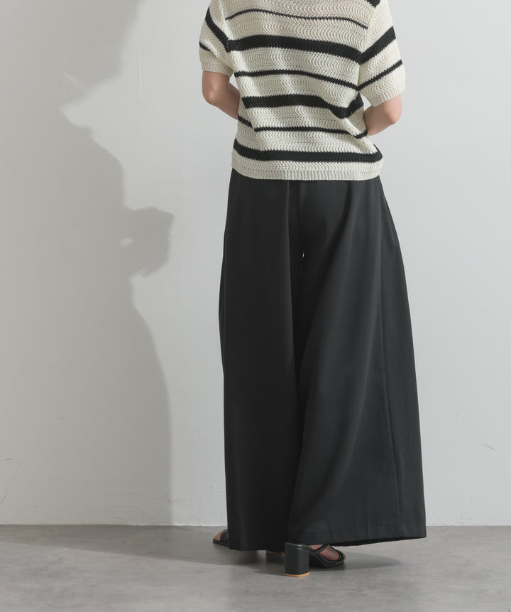 【SET】メッシュボーダーポロニット+タックワイドパンツ(2set)
