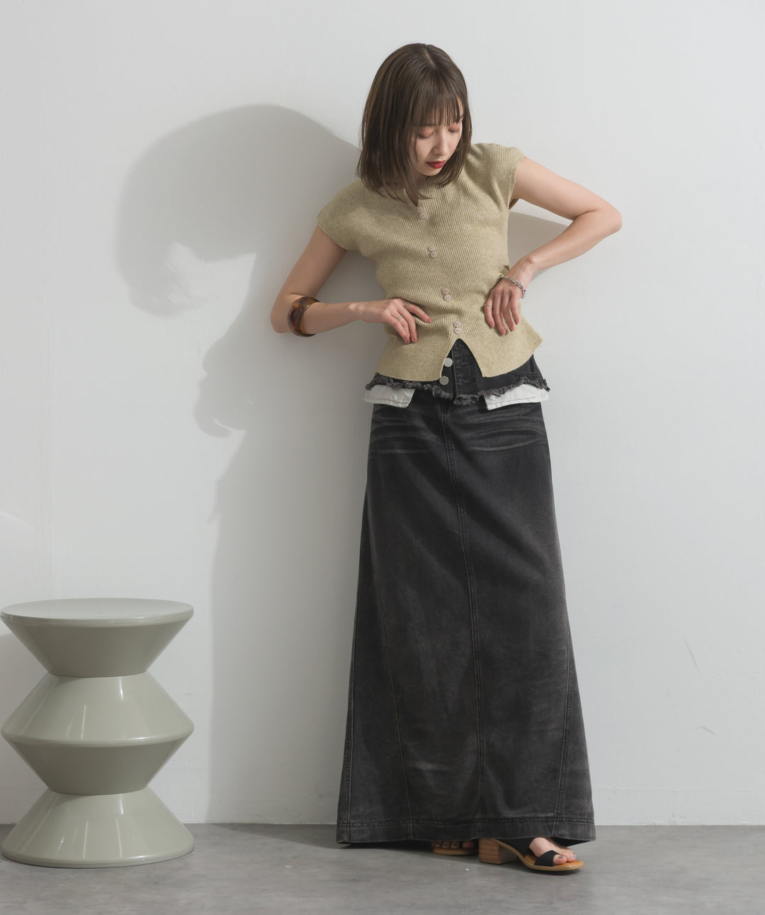 レイヤードデニムロングスカート