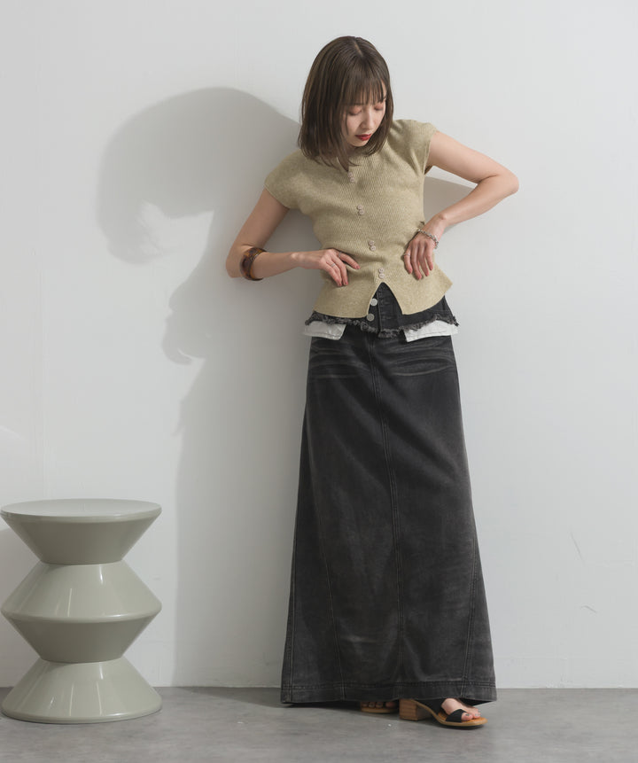 レイヤードデニムロングスカート