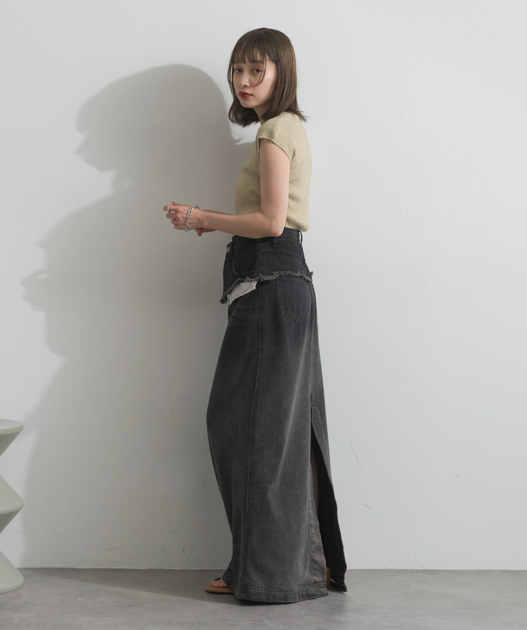 レイヤードデニムロングスカート