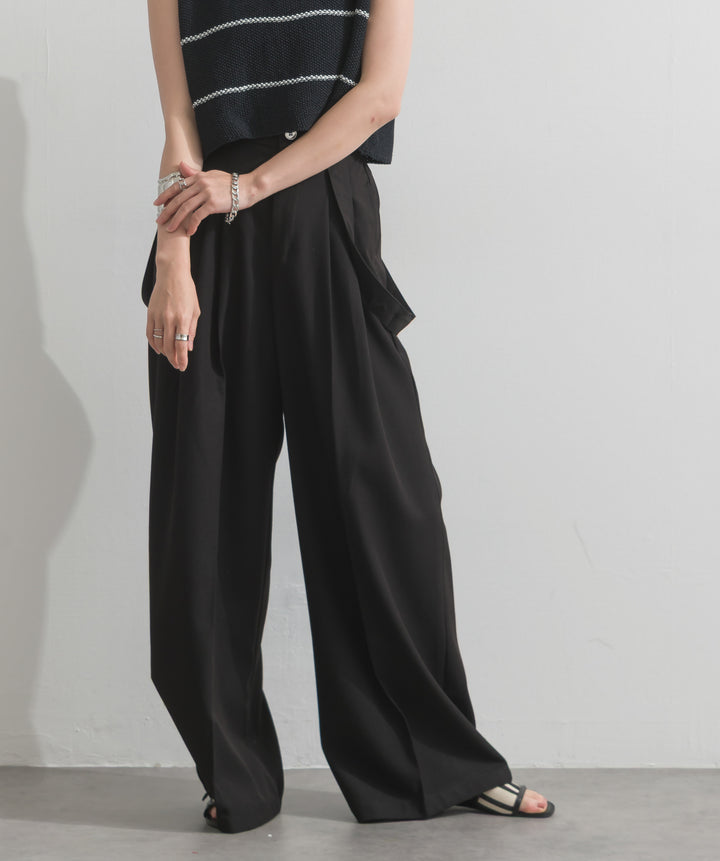 【SET】配色ラインペプラムニットタンクトップ+2WAYラップデザインサロペットパンツ(2set)