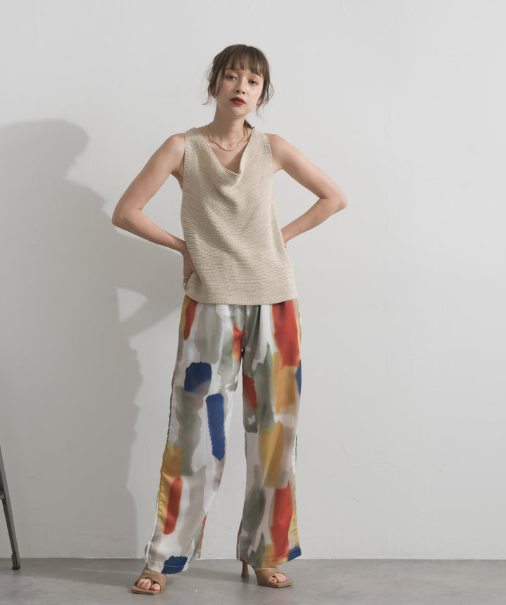 水彩総柄シアーパンツ