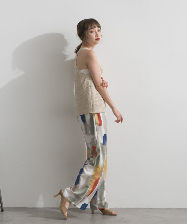 水彩総柄シアーパンツ