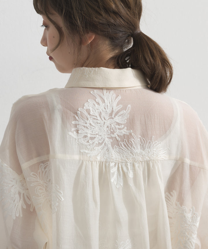 フラワー刺繍シアーシャツ