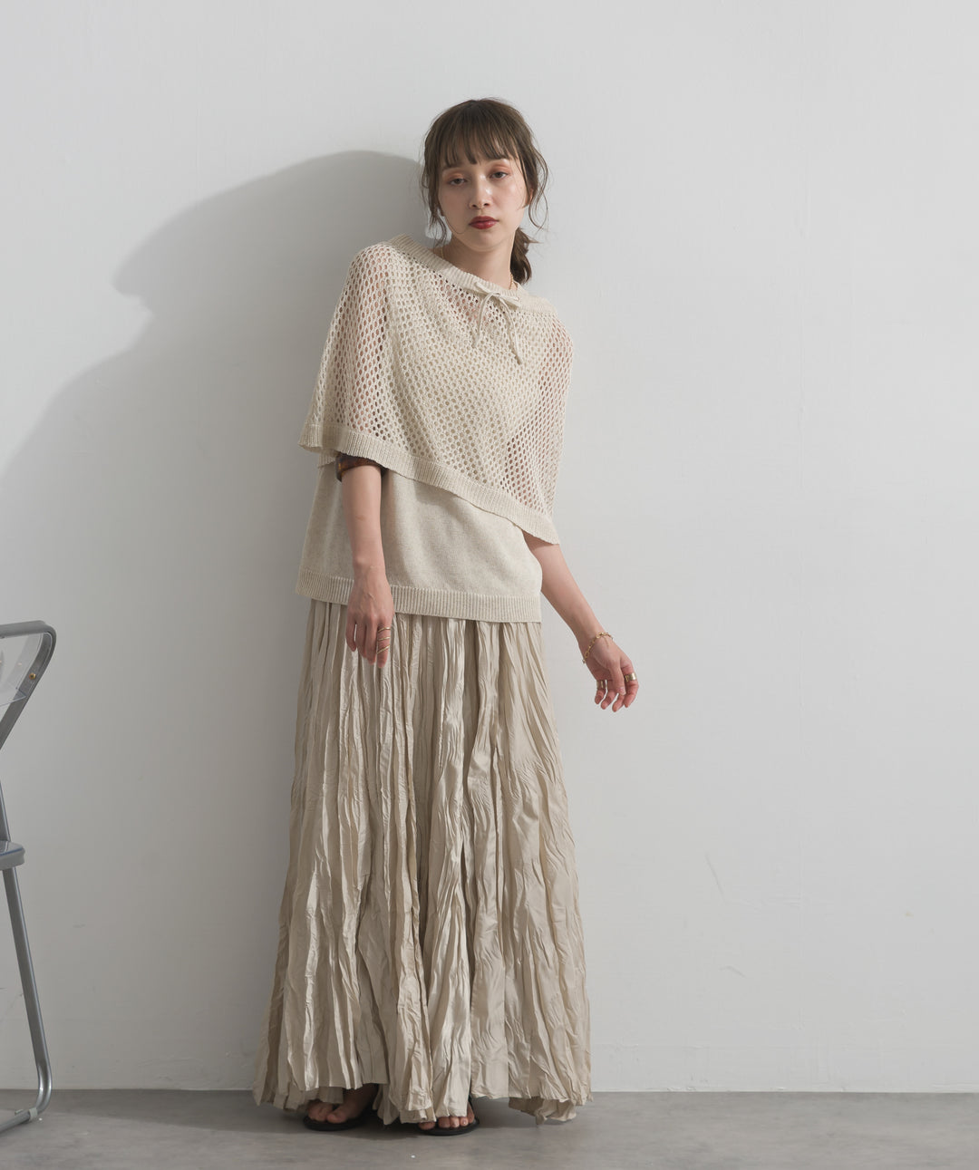 ワッシャープリーツロングスカート