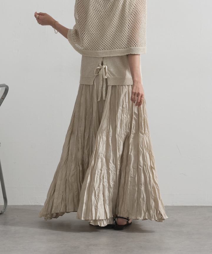 【SET】ニットタンク×メッシュラップスカートセット+ワッシャープリーツロングスカート(2set)