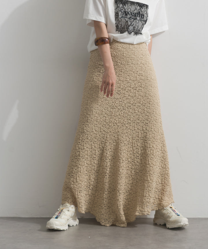 【SET】レースロゴ刺繍Tシャツ+ブークレメロウフレアスカート(2set)