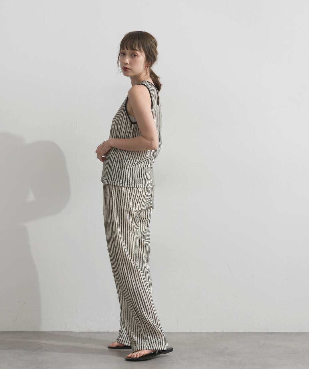 【SET】ストライプタンクトップ+ストライプイージーパンツ(2set)