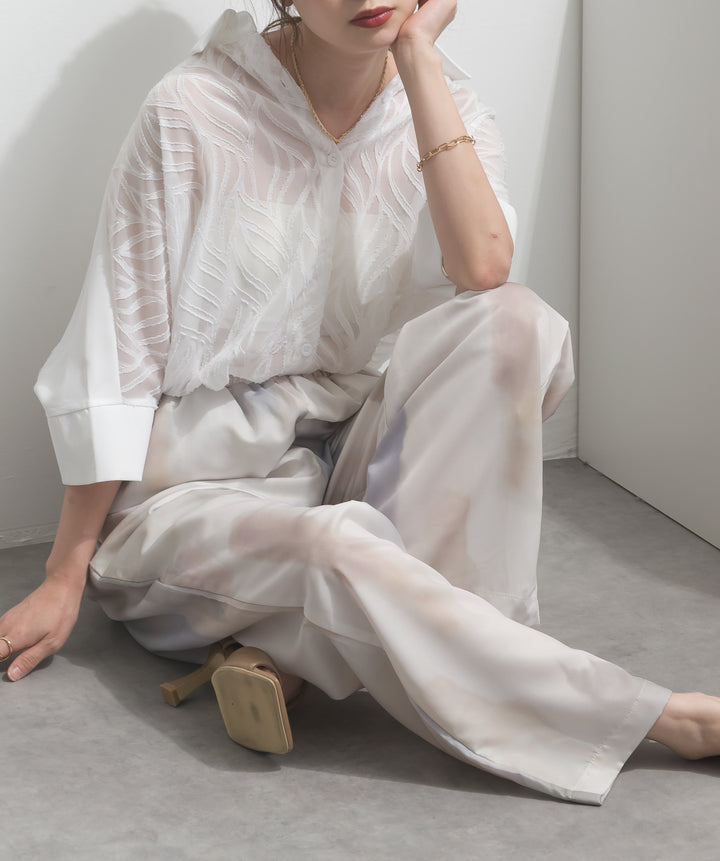 水彩総柄シアーパンツ