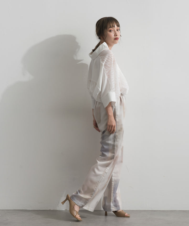 水彩総柄シアーパンツ