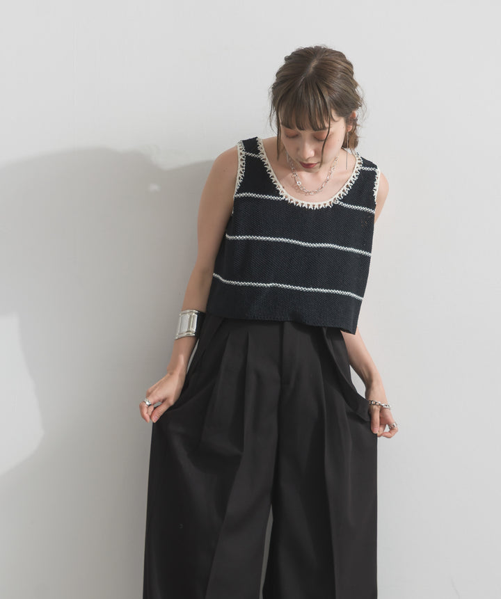 配色ラインペプラムニットタンクトップ