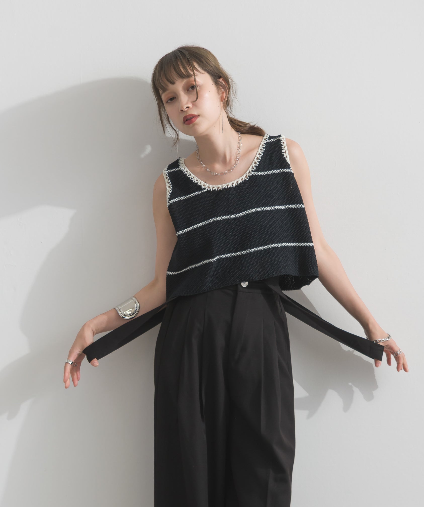配色ラインペプラムニットタンクトップ – OandI