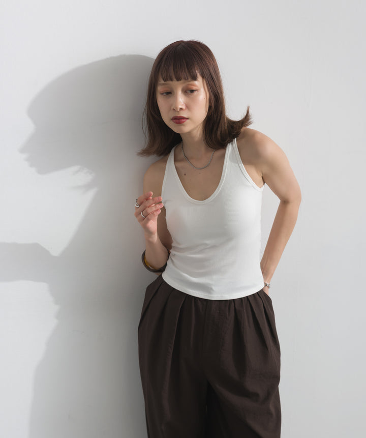 【SET】バックフラワーレースリブタンクトップ+レースヘムバルーンパンツ(2set)
