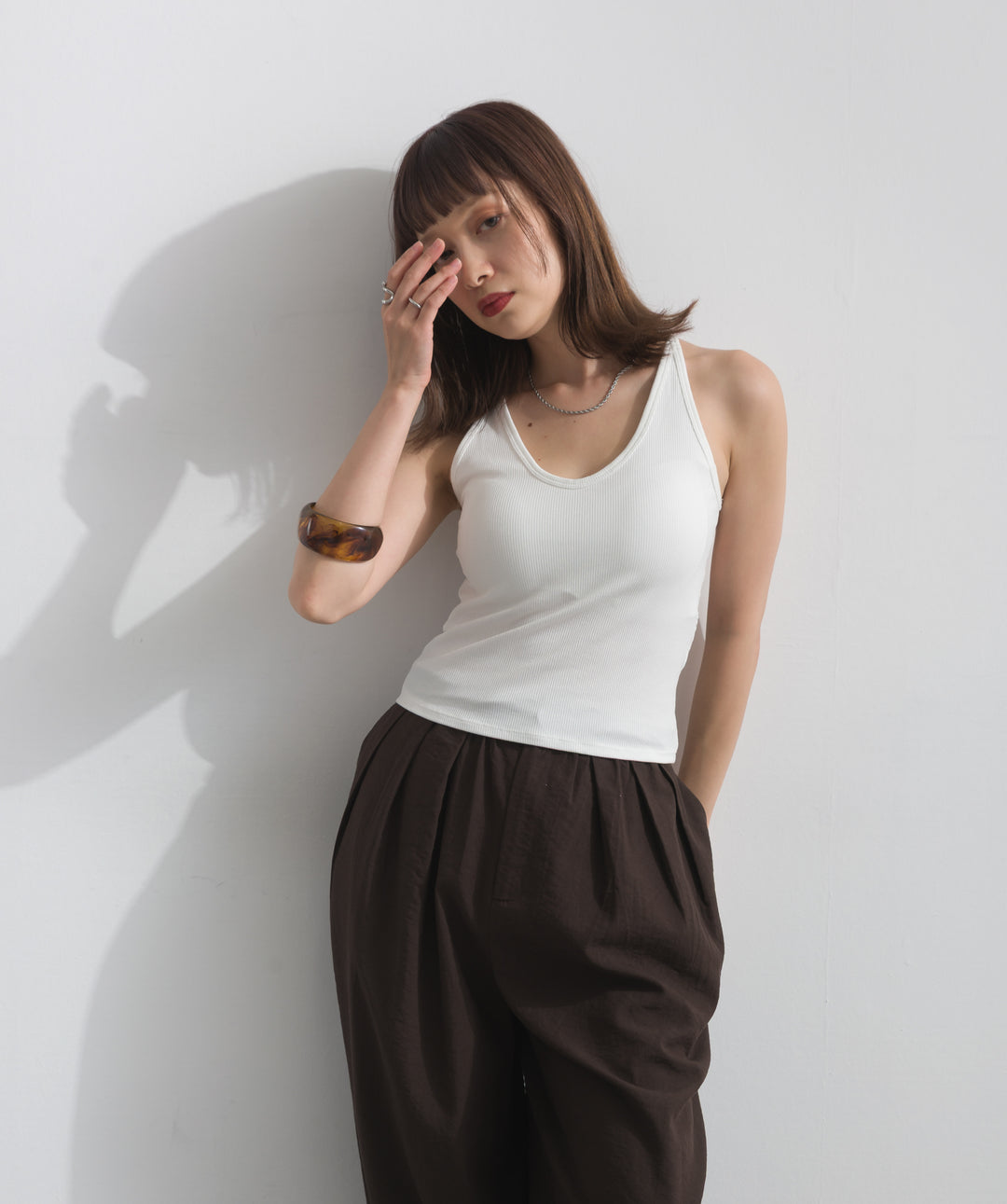 【SET】バックフラワーレースリブタンクトップ+レースヘムバルーンパンツ(2set)