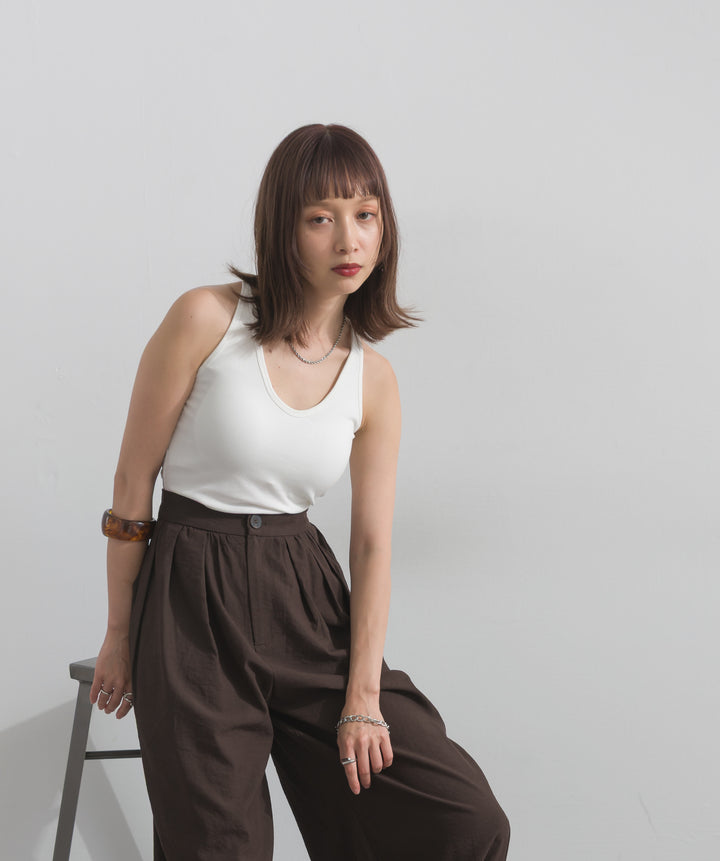【SET】バックフラワーレースリブタンクトップ+レースヘムバルーンパンツ(2set)