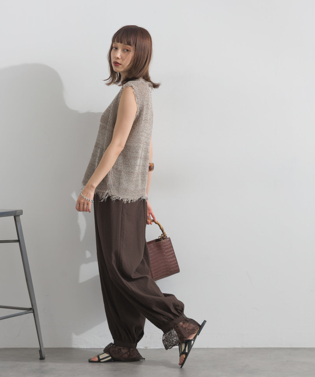 フリンジメッシュニットベスト