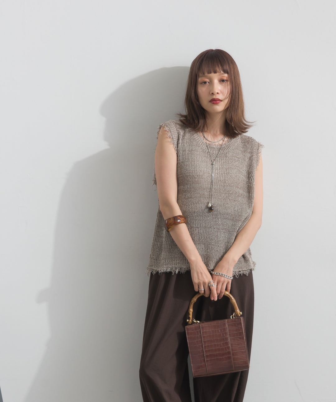 フリンジメッシュニットベスト
