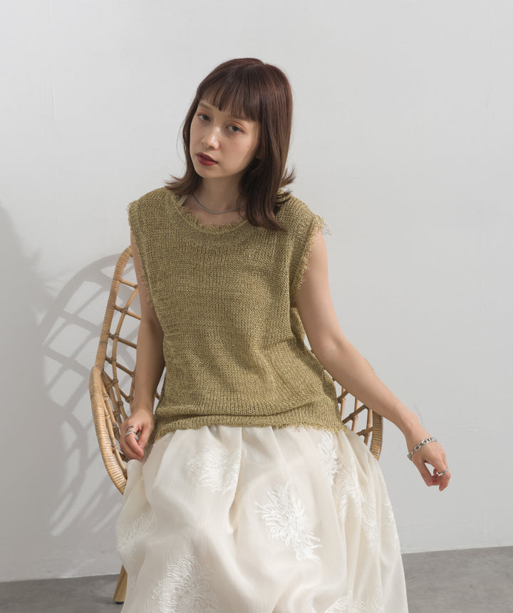 フリンジメッシュニットベスト