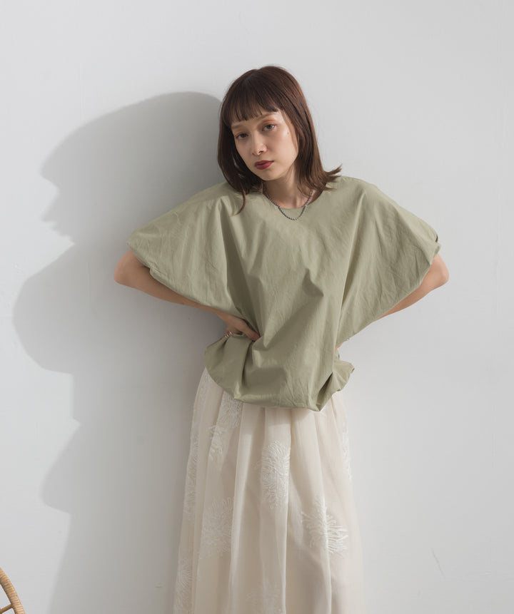 【SET】バルーンシルエットブラウス+フラワー刺繍シアースカート(2set)