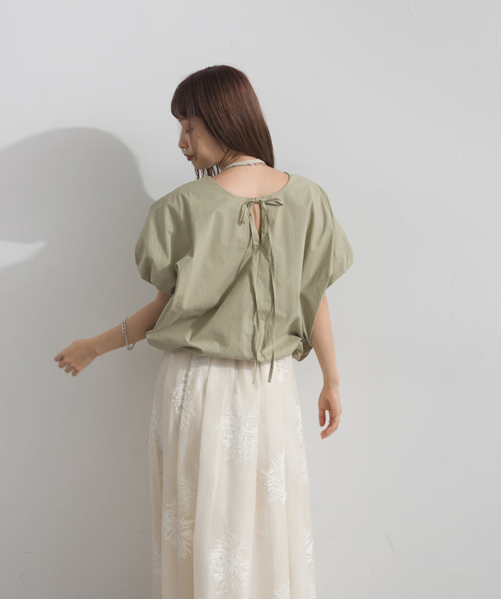 【SET】バルーンシルエットブラウス+フラワー刺繍シアースカート(2set)