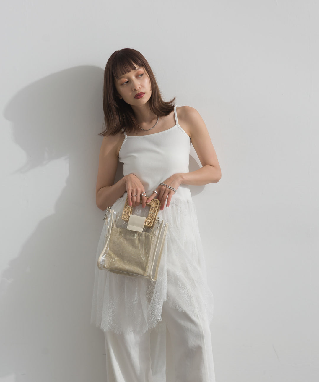 【SET】ロゴフレンチスリーブプルオーバー+レースヘムフライスロングキャミ+アートプリントワイドパンツ(3set)